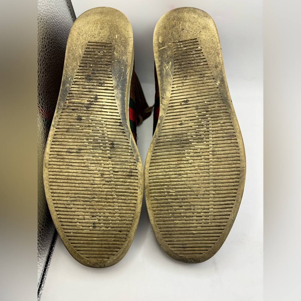 Gucci Guccissima High Top Sneakers Brown Leather Web Stripe Men’s 10.5 - Picture 10 of 13